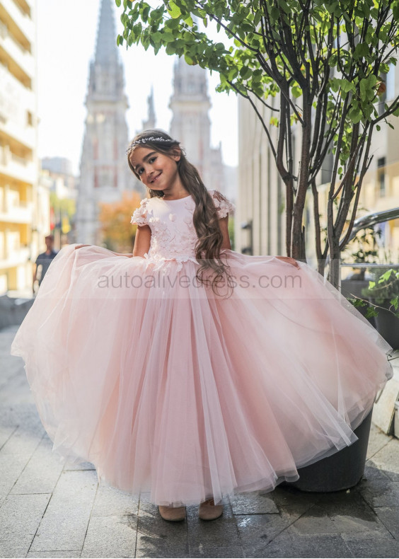 Pink Floral Appliques Flower Girl Dress